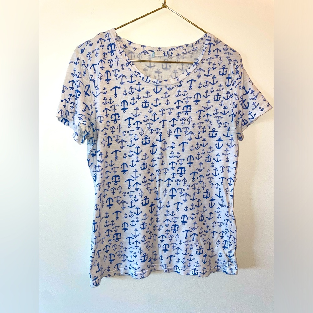 Cute Cruse Anchor Shirt • white Top with Little Blue anchors across it